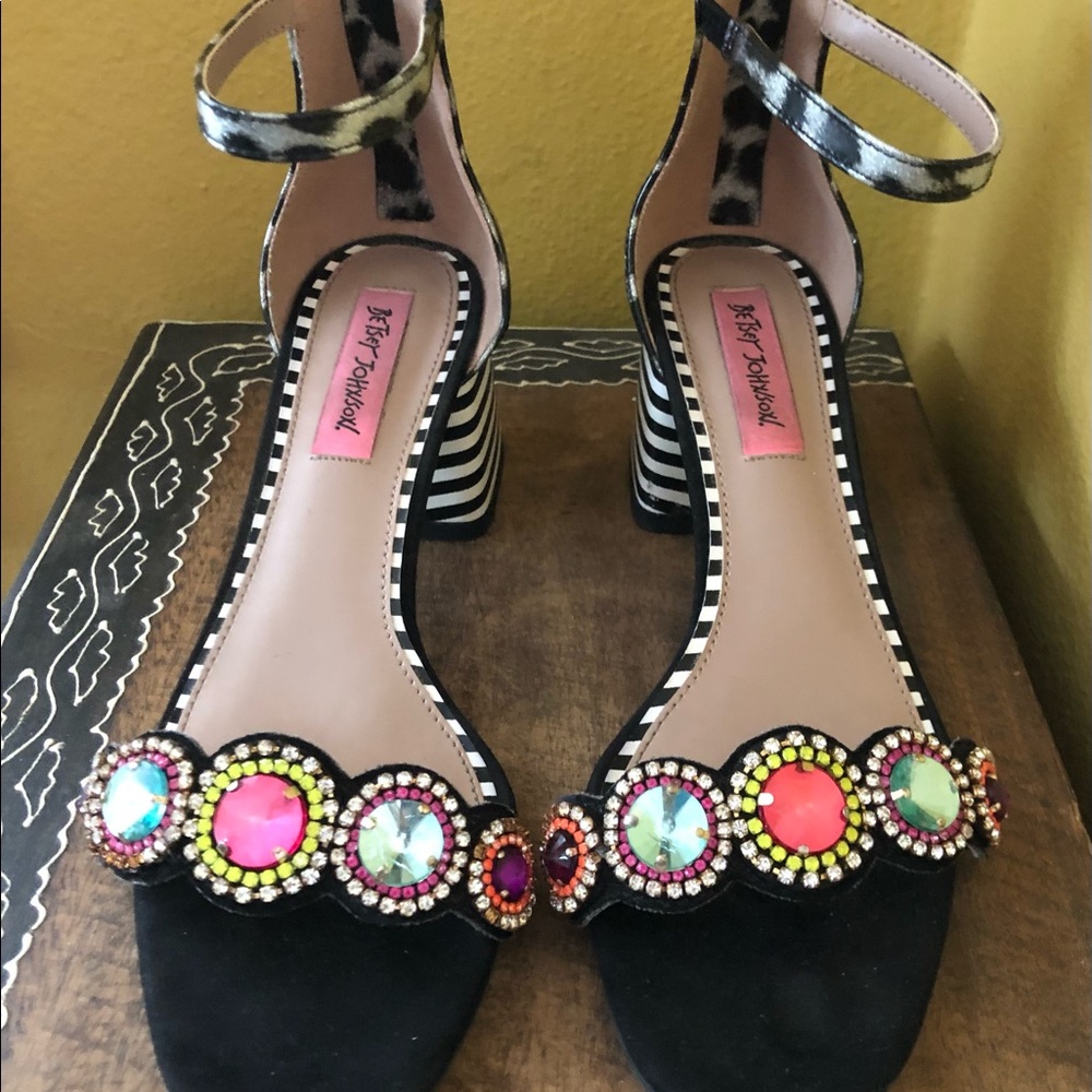 Betsey Johnson Black Heels with Multicolor Gems - Picture 2 of 5